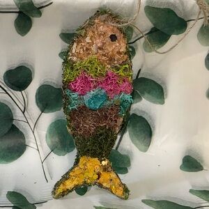 Green and Pink Decorative Fish with Moss Accents Fishermen Ornament